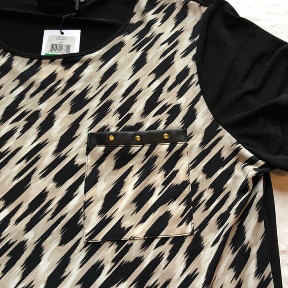 Calvin Klein Short Sleeve Blouse black/tan/white Large New with tag - Picture 7 of 9